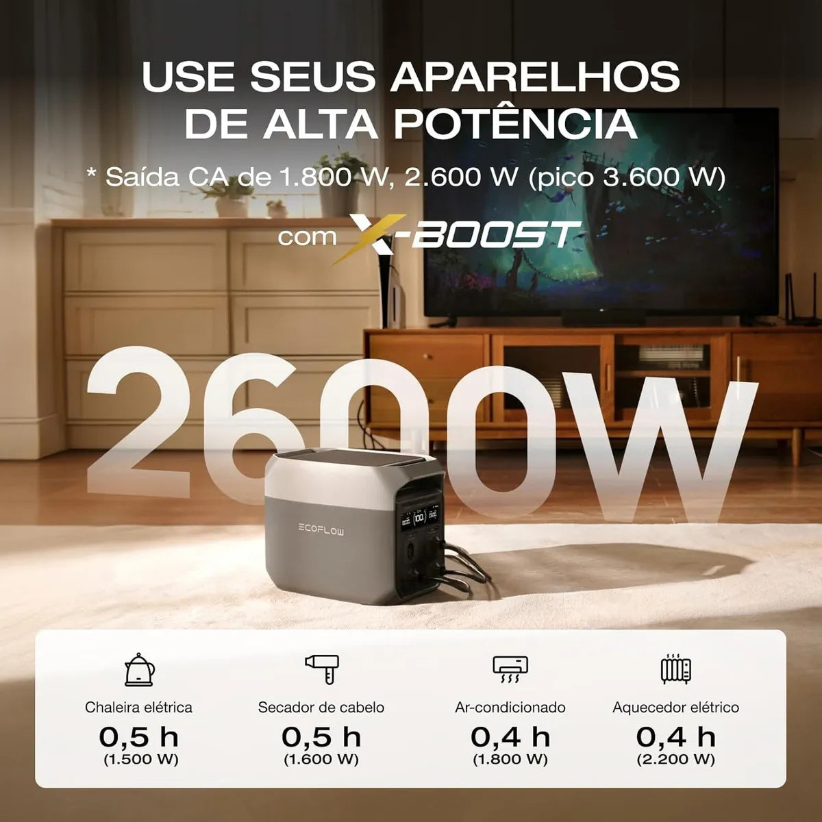 Ecoflow Delta 3 - Estação De Energia Portátil Gerador Solar 1800w X-boost 2200w Capacidade 1024wh 127v BR